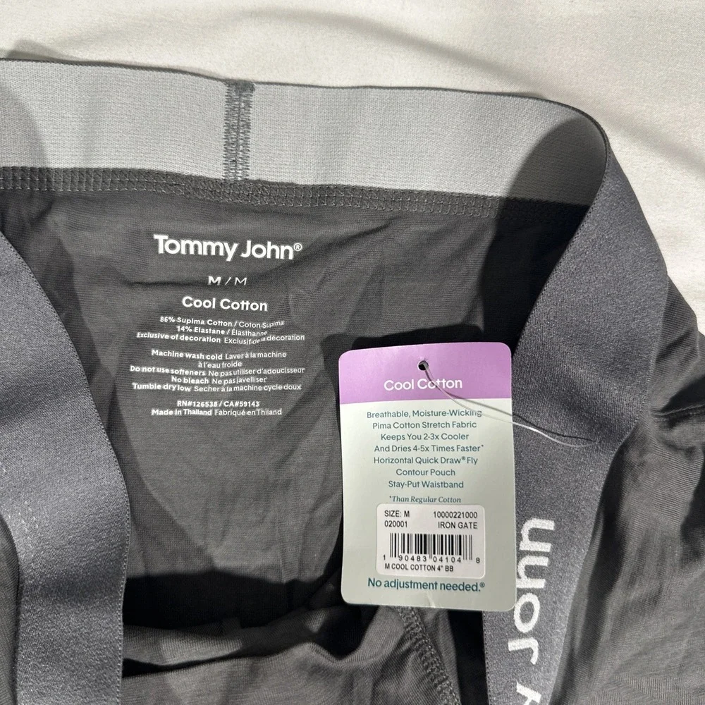 NWT $32 TOMMY JOHN [ medium ] Cool Cotton 4 Inch Boxer Briefs in Iron Grey U1715